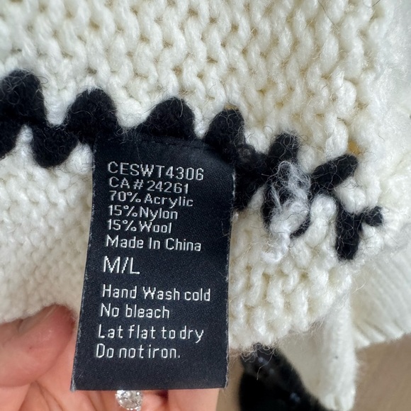 C’est Moi Chunky Knit Sweater Cream Black Contrast Stitch M/L - Picture 5 of 6
